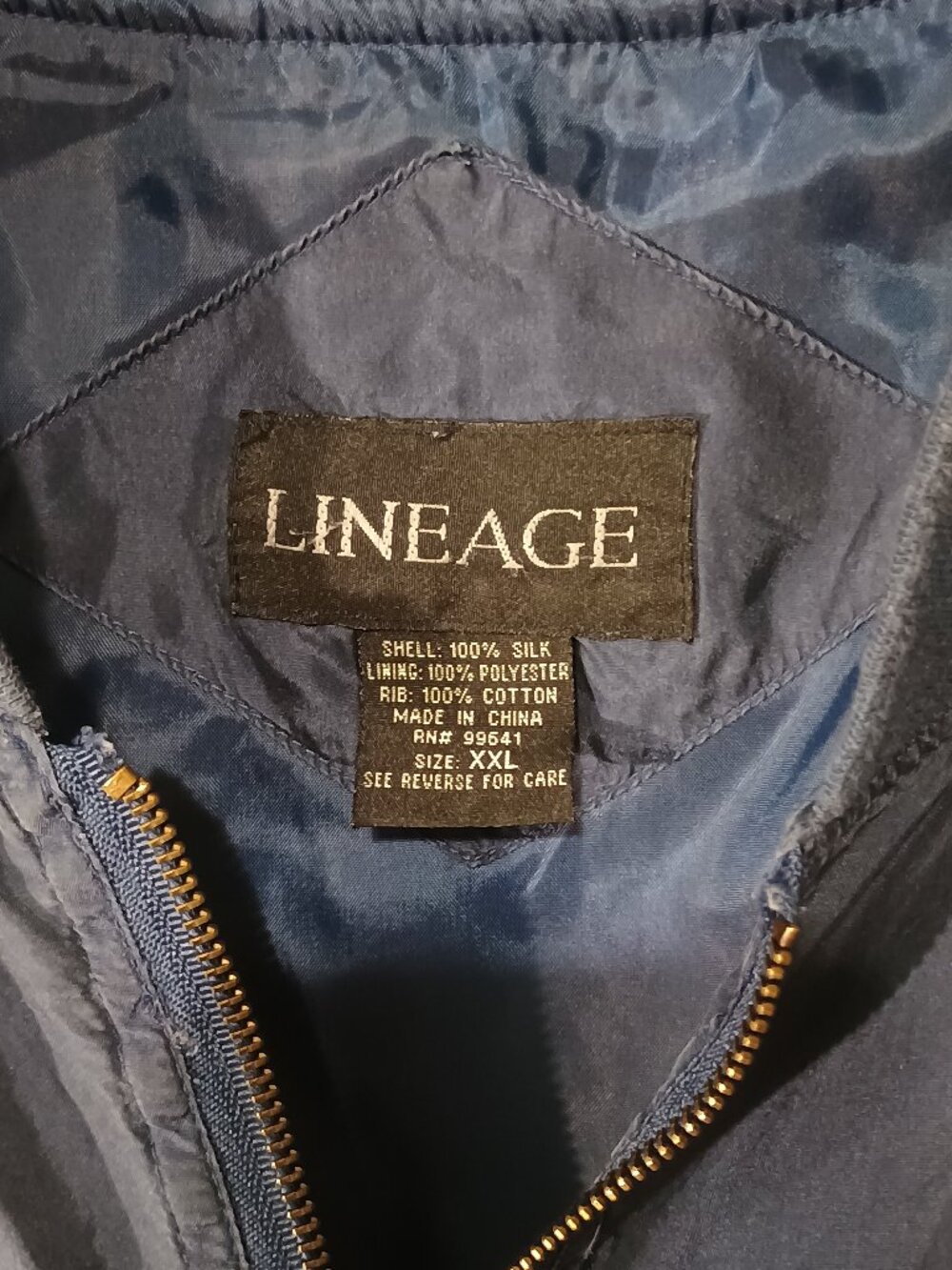Vintage Lineage 100% Silk Navy Blue Bomber Jacket XXL Lightweight Full Zip Luxe - Picture 4 of 8